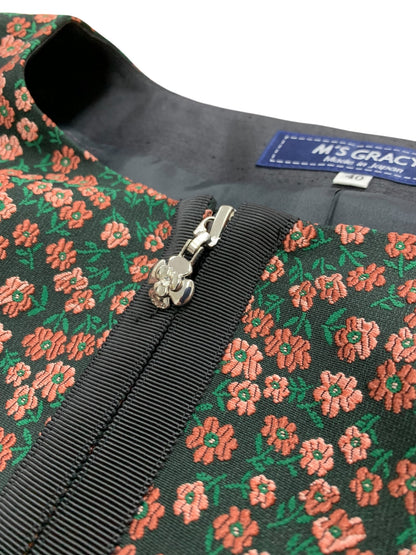 エムズグレイシー 小花柄ジャガードドレス 411520 ワンピース 40 マルチカラー グログラン リボン IT45I49O3A20