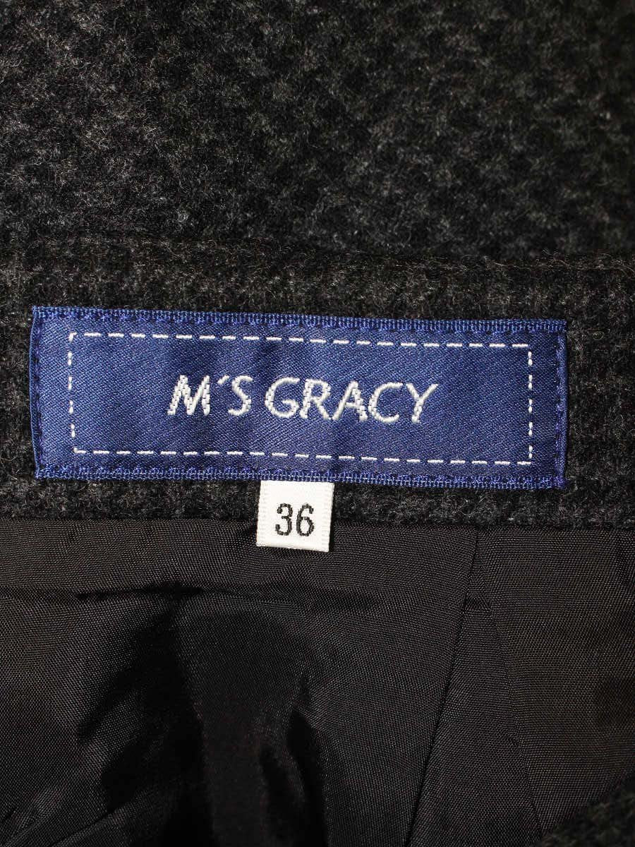 エムズグレイシー 727561 スカート 36 ブラック 千鳥格子柄 ウール リボン ITZXYATLKSNV