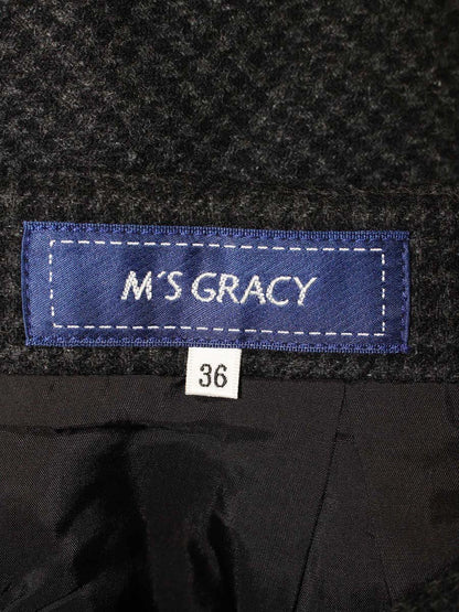 エムズグレイシー 727561 スカート 36 ブラック 千鳥格子柄 ウール リボン ITZXYATLKSNV