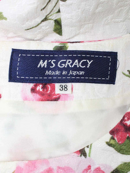 エムズグレイシー 211512 ワンピース 38 ホワイト ピンクローズドレス 花 リボン ITFL0VZTWOXS 【SALE】