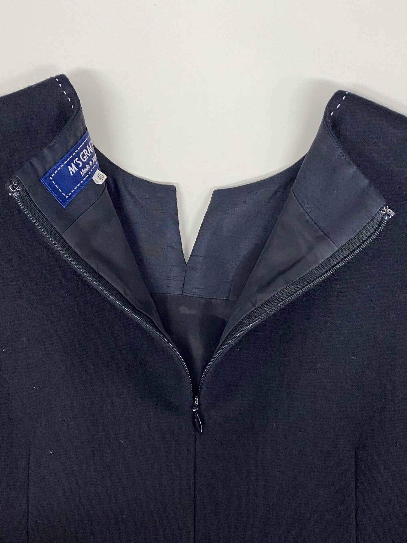 エムズグレイシー 011539 ワンピース 40 ブラック ステッチ ウール リボン IT3284FBDC2K