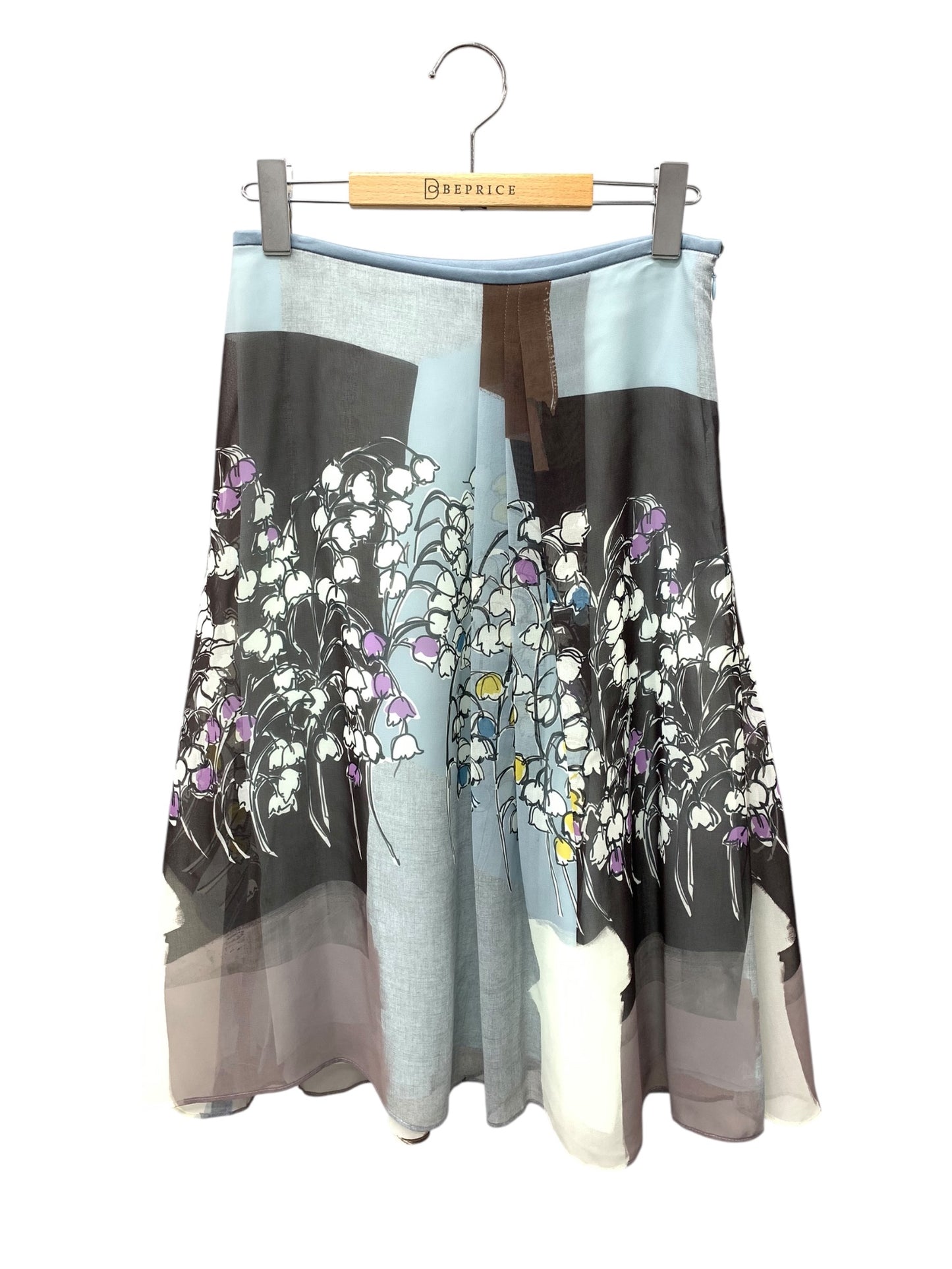 エムズグレイシー 017136 スカート 38 ブルー フラワーモチーフ フレア ITX17VGHKT1K