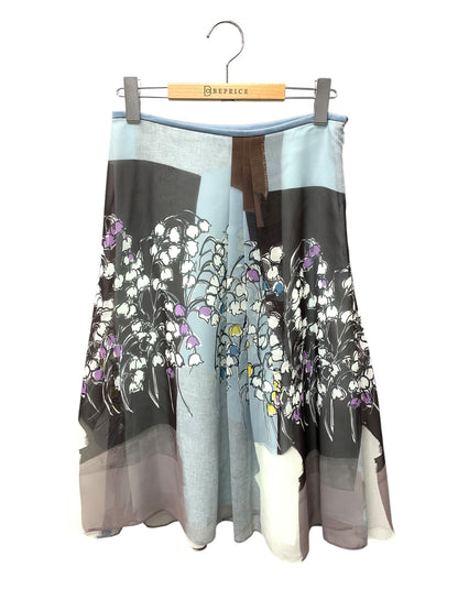 エムズグレイシー 017136 スカート 38 ブルー フラワーモチーフ フレア ITX17VGHKT1K