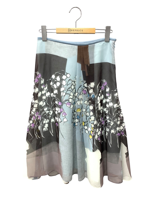 エムズグレイシー 017136 スカート 38 ブルー フラワーモチーフ フレア ITX17VGHKT1K