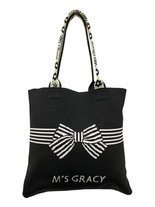 エムズグレイシー ボーダーリボンモチーフニットバッグ ハンドトート ブラック IT8KS9LA8T9S