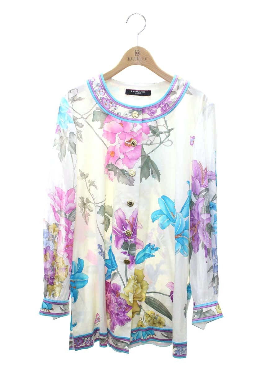 レオナールファッション 0339121 ブラウス M アイボリー コットン ロゴボタン シースルー フラワー IT17RWL90VYO