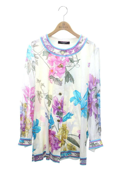 レオナールファッション 0339121 ブラウス M アイボリー コットン ロゴボタン シースルー フラワー IT17RWL90VYO