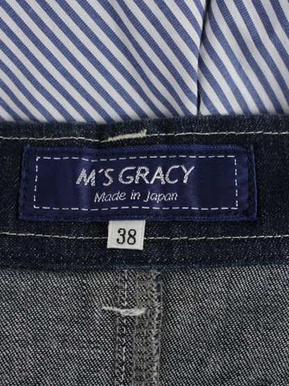 エムズグレイシー Denim x Stripe Skirt 017137 デニムスカート 38 ブルー チュール ITTBGQY56KCQ