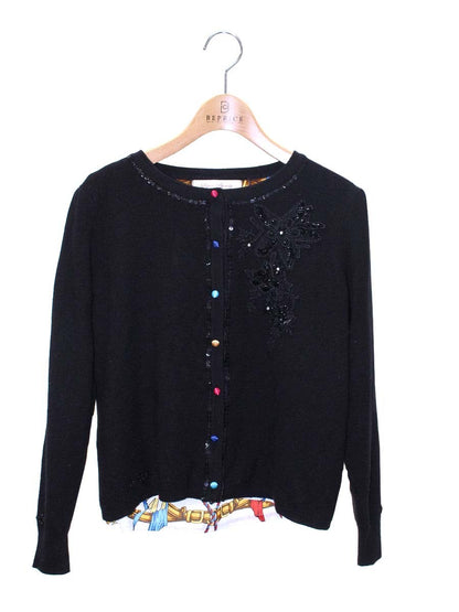 スーパービューティー カーディガン 42 ブラック ビジュー 刺繍 マルチカラーボタン IT70M2X11LUO