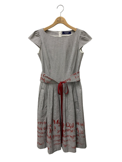 エムズグレイシー Message Print One-piece 911346 ワンピース 38 グレー ストライプ IT4AIIBYNMNK