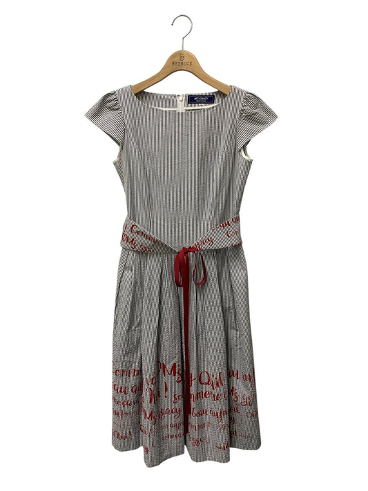 エムズグレイシー Message Print One-piece 911346 ワンピース 38 グレー ストライプ IT4AIIBYNMNK