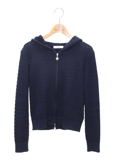 ルネ 6612650 ニットパーカー 34 ネイビー フラワーストーンパールジップ ITJRFASUSCQG