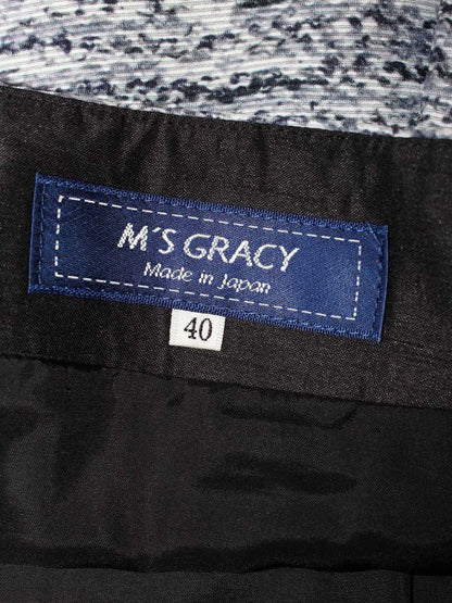 エムズグレイシー 017132 スカート 40 グレー トロンプルイユ リボン フラワープリント IT6G3STEIMLC