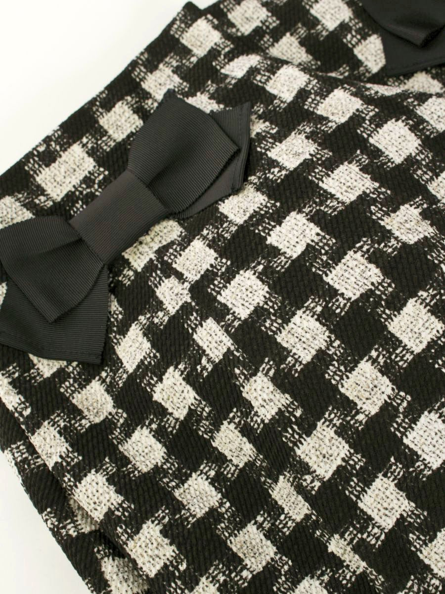 エムズグレイシー 416507 ワイドパンツ 40 ホワイト/ブラック リボン チェック ITBQ4XN89B8D