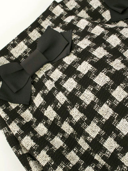 エムズグレイシー 416507 ワイドパンツ 40 ホワイト/ブラック リボン チェック ITBQ4XN89B8D