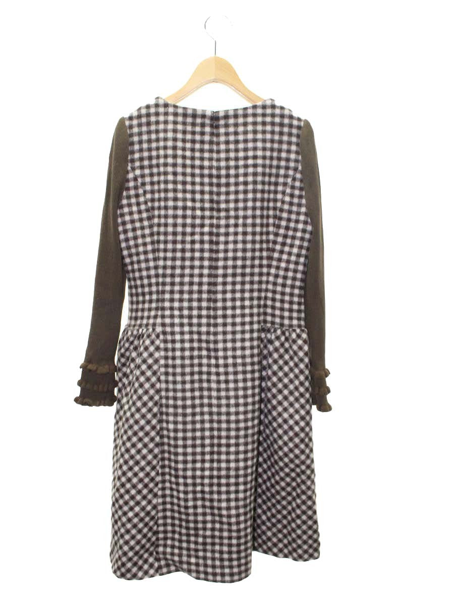 エムズグレイシー 811707 ワンピース 38 ブラウン ウール混 ベルベットリボン ニット袖 切替 ITTOM92SV1RS