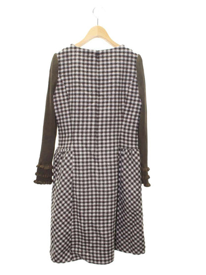 エムズグレイシー 811707 ワンピース 38 ブラウン ウール混 ベルベットリボン ニット袖 切替 ITTOM92SV1RS