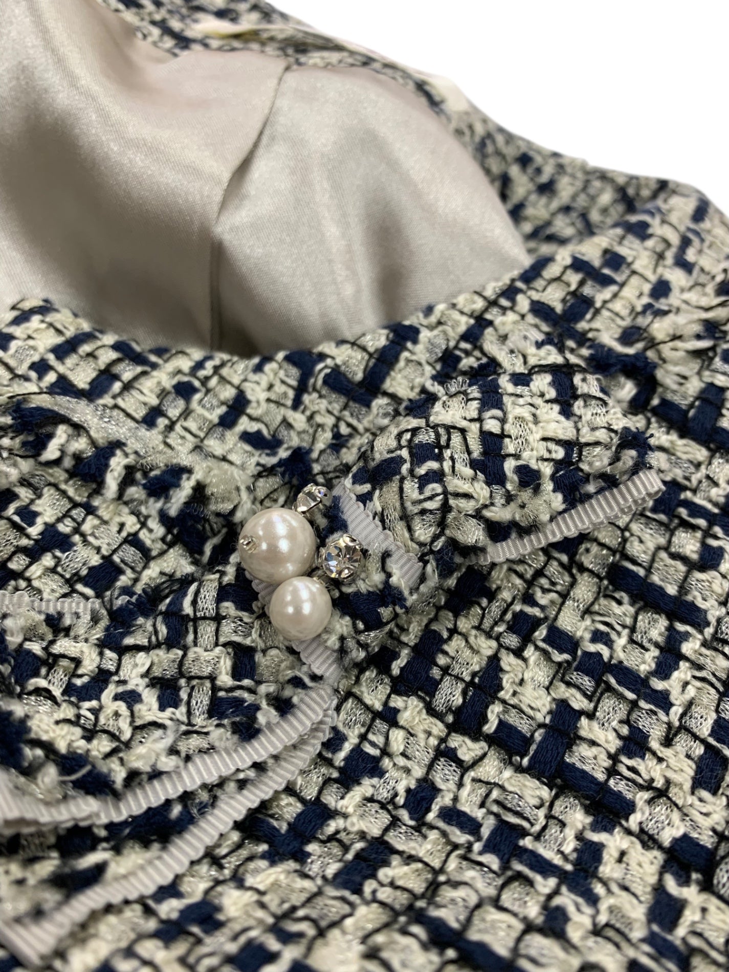 スーパービューティー ジャケット 42 ネイビー ノーカラー ツイード ITNPKKVSHJVA