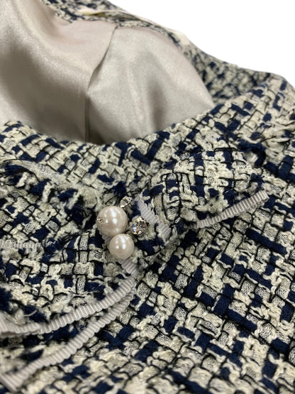 スーパービューティー ジャケット 42 ネイビー ノーカラー ツイード ITNPKKVSHJVA