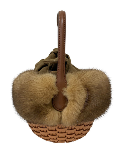 フォクシー ハンプトンバスケット ハンドバッグ ブラウン ミンクファー レザー 編み込み ITRZR4CYO7XK
