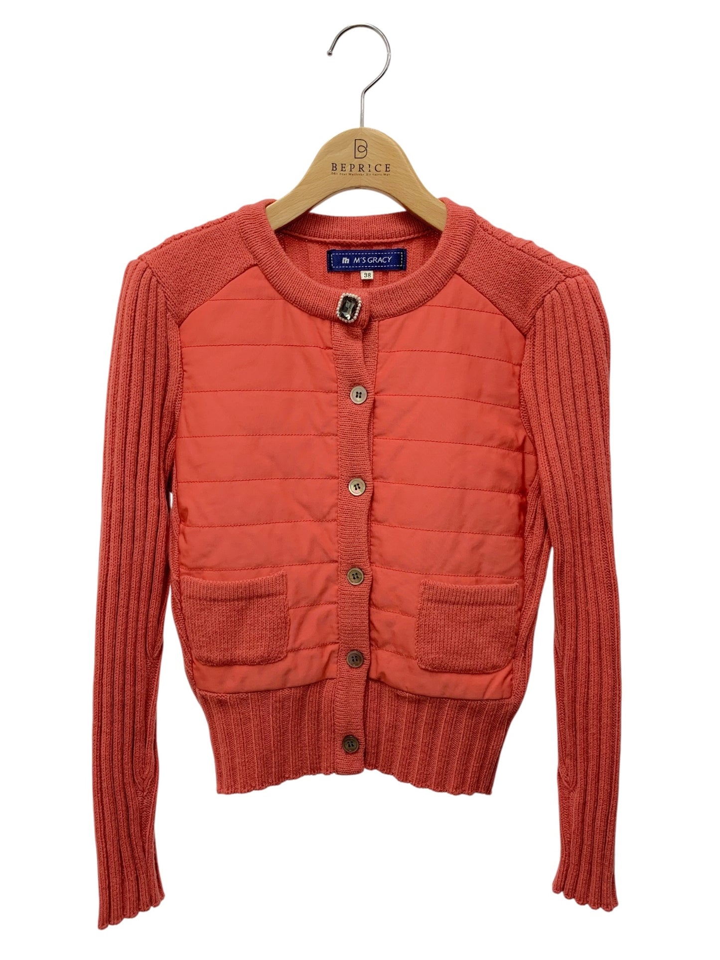 エムズグレイシー 428574 カーディガン ピンク ナイロン 切替 ニット ストール付き IT3S5WR1OC0C