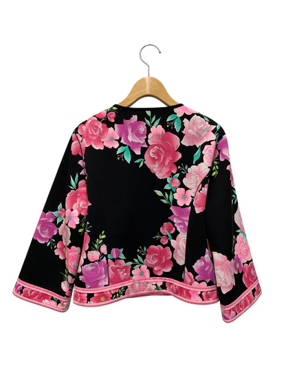 レオナールファッション 0187230 ノーカラージャケット 38 ブラック フラワープリント IT1D06KRDOC8