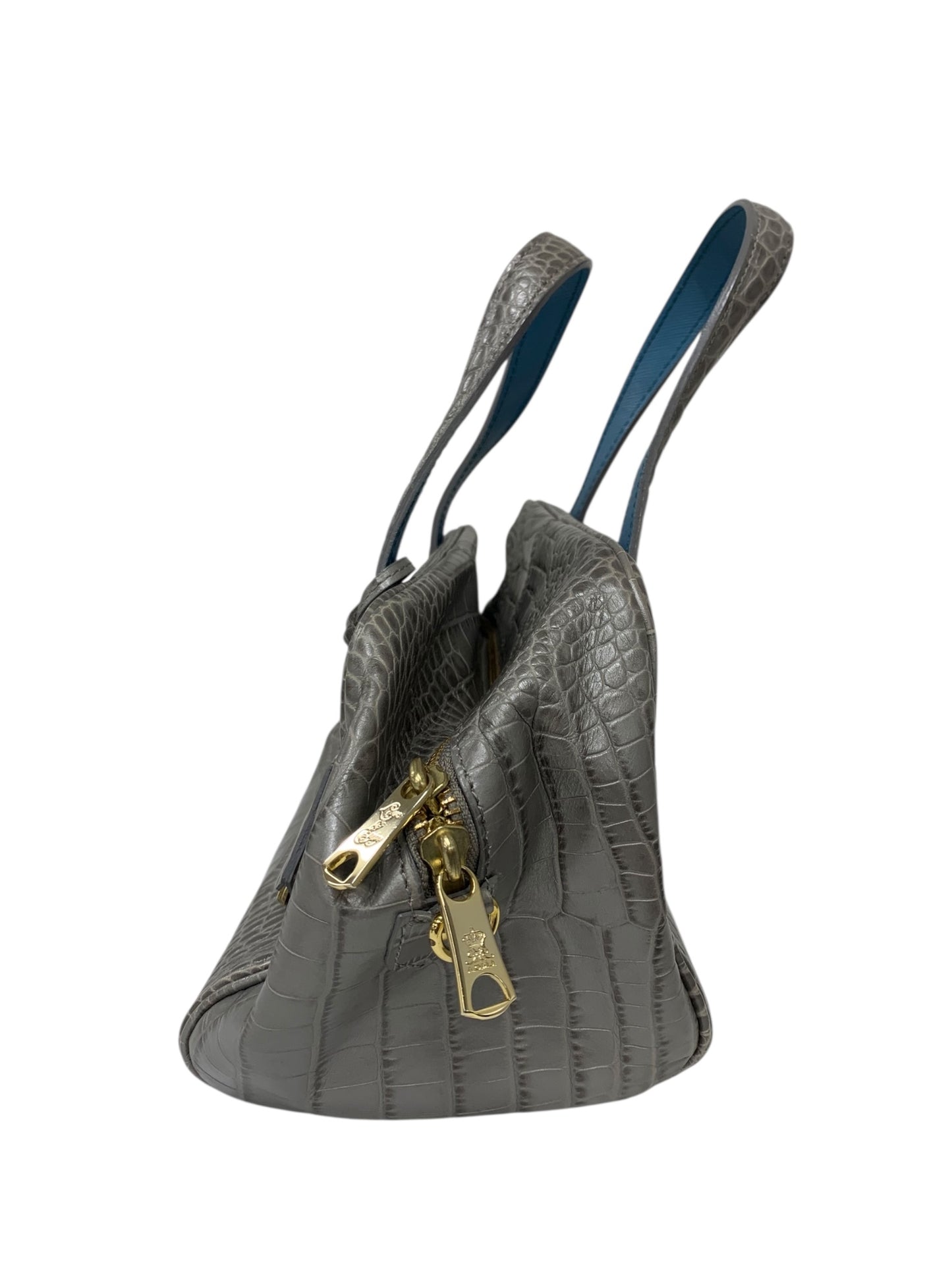 エーディーエムジェイ ハンドバッグ グレー ミニ ショルダー 2way クロコ型押し レザー ITDDE0NB8LBR