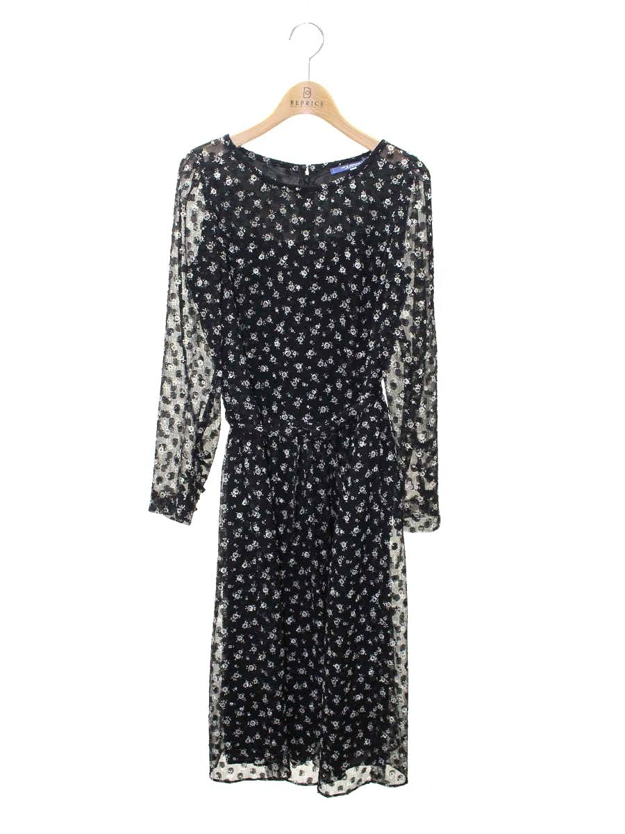 エムズグレイシー 011123 ワンピース 38 ブラック フラワーモチーフ シフォン リボン ITM629MJ8ZDK