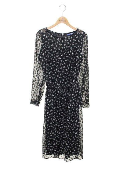 エムズグレイシー 011123 ワンピース 38 ブラック フラワーモチーフ シフォン リボン ITM629MJ8ZDK