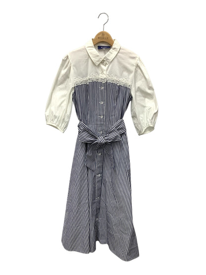 エムズグレイシー Stripe Shirt Dress 811320 ワンピース 40 ブルー ストライプ ITG1LU3O4MY4