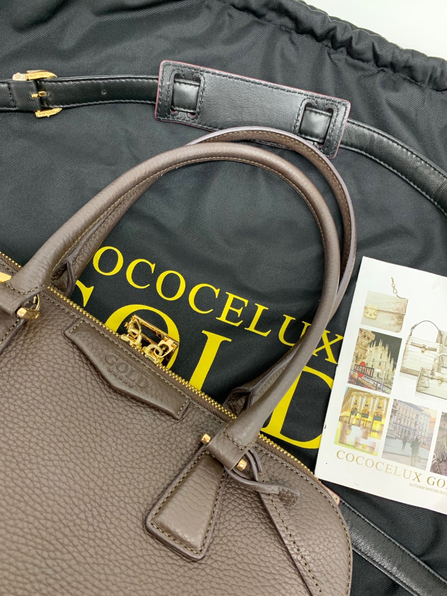 ココセリュックスゴールド ハンドバッグ ブラウン レザー 2WAY ITV08IOYHX06
