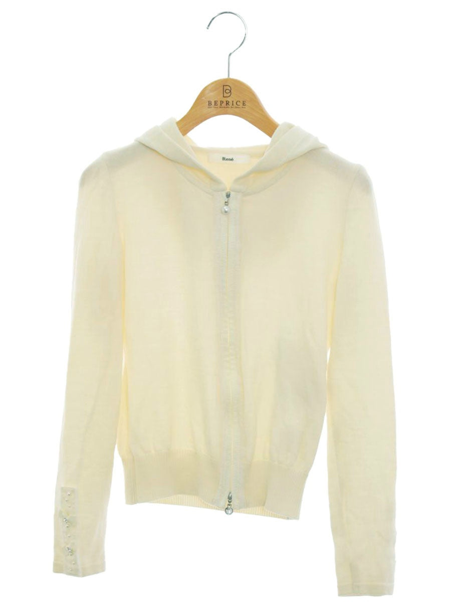 ルネ 6842980 パーカー 34 アイボリー ジップアップ パール リボン フリンジ ITXTG3XNJDFK