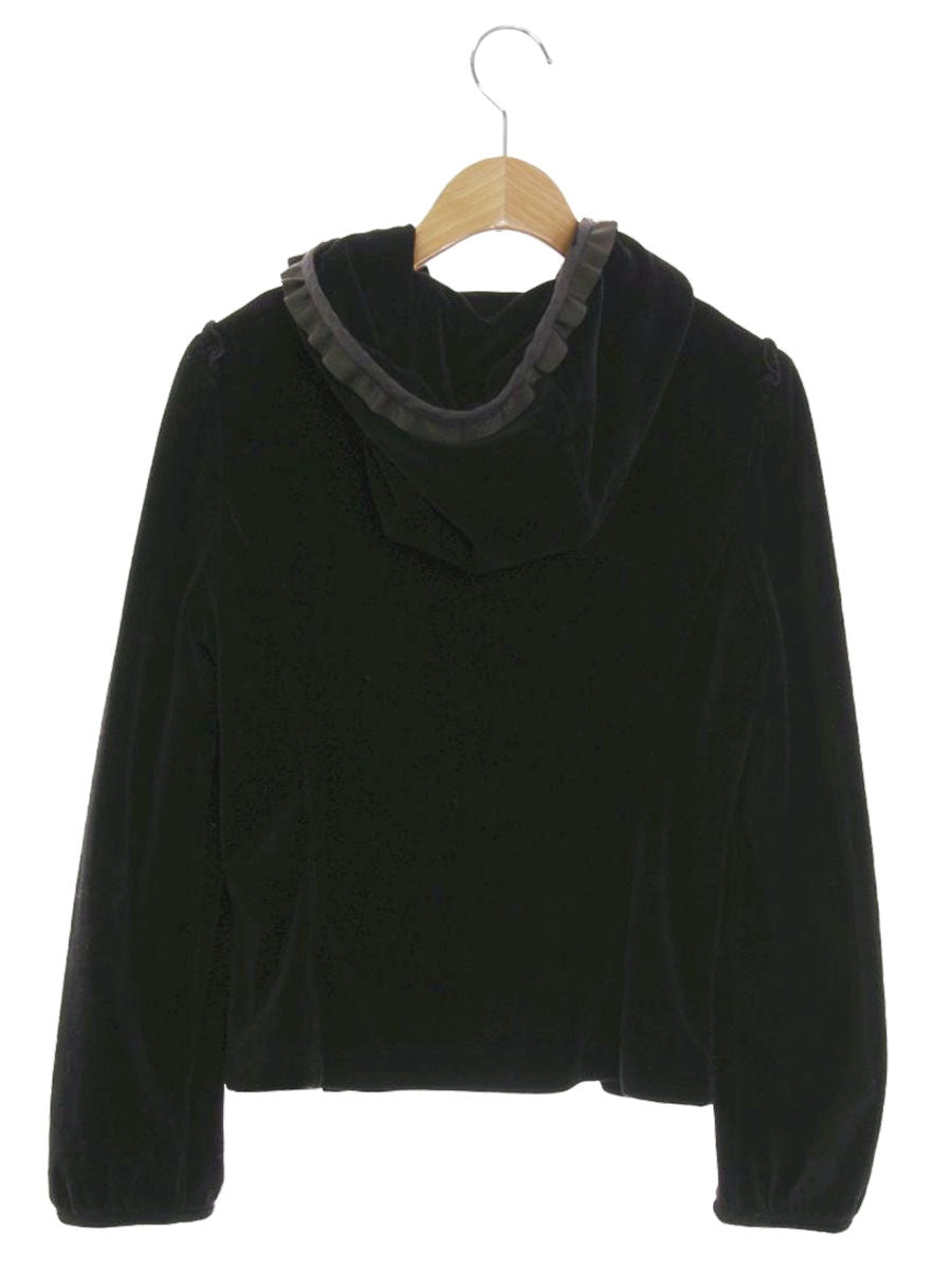 エムズグレイシー 014508 パーカー 38 ブラック フラワージップ フリル ベロア IT4WR1ILGB46