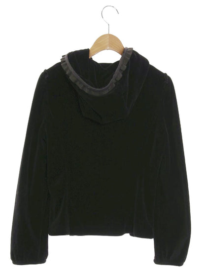 エムズグレイシー 014508 パーカー 38 ブラック フラワージップ フリル ベロア IT4WR1ILGB46