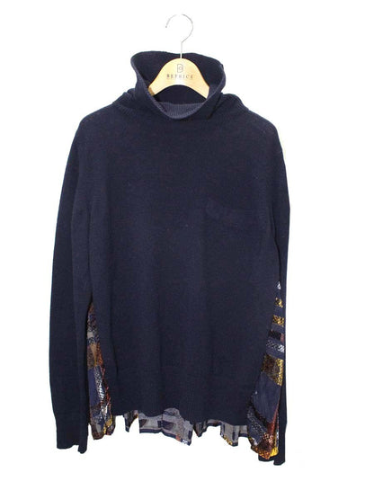 サカイ 18-03942 ニット 3 ネイビー セーター チェック柄 タートル IT0CEHA2QW0G