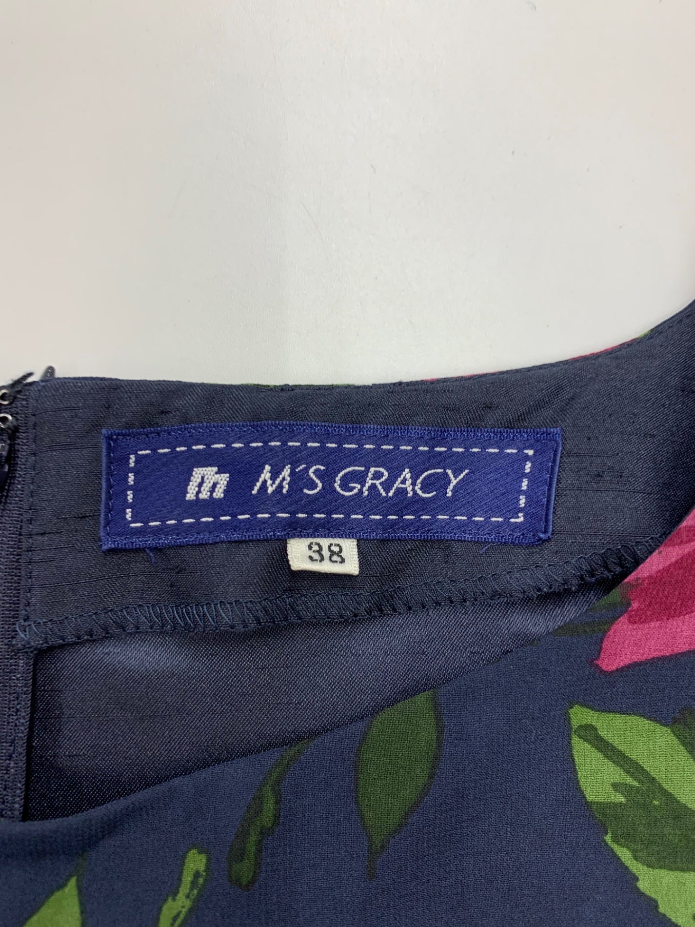 エムズグレイシー 421412 ワンピース 38 ネイビー フラワーモチーフ IT6UTUX2K2MG