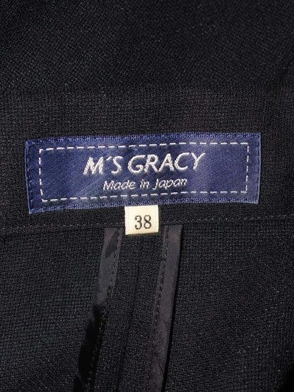エムズグレイシー 814325 ジャケット 38 ネイビー 薄手 カメリアボタン IT35PU23MBLU
