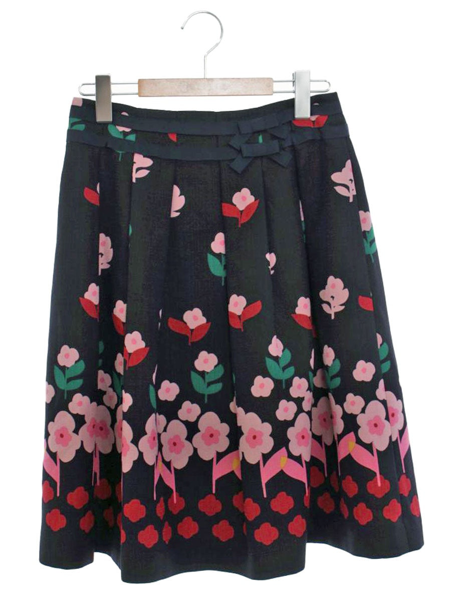 エムズグレイシー  Colorful Flower Skirt 917532 スカート 38 ネイビー フラワーモチーフ ITQH4F9184I0