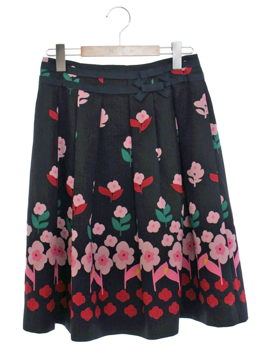 エムズグレイシー  Colorful Flower Skirt 917532 スカート 38 ネイビー フラワーモチーフ ITQH4F9184I0 【SALE】