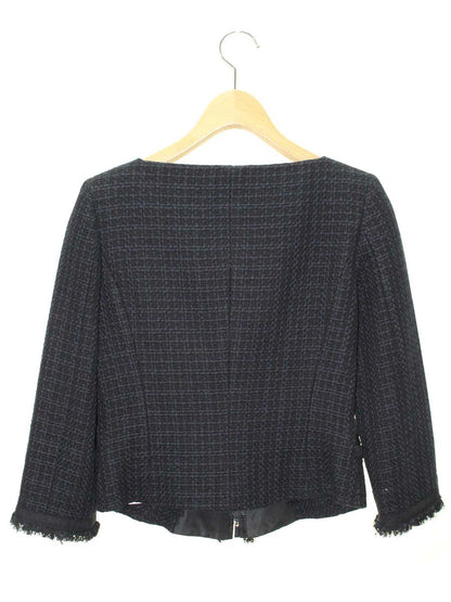 フォクシーブティック 35559 ジャケット 38 ネイビー ツイード ジップアップ IT7A7H42IM7C