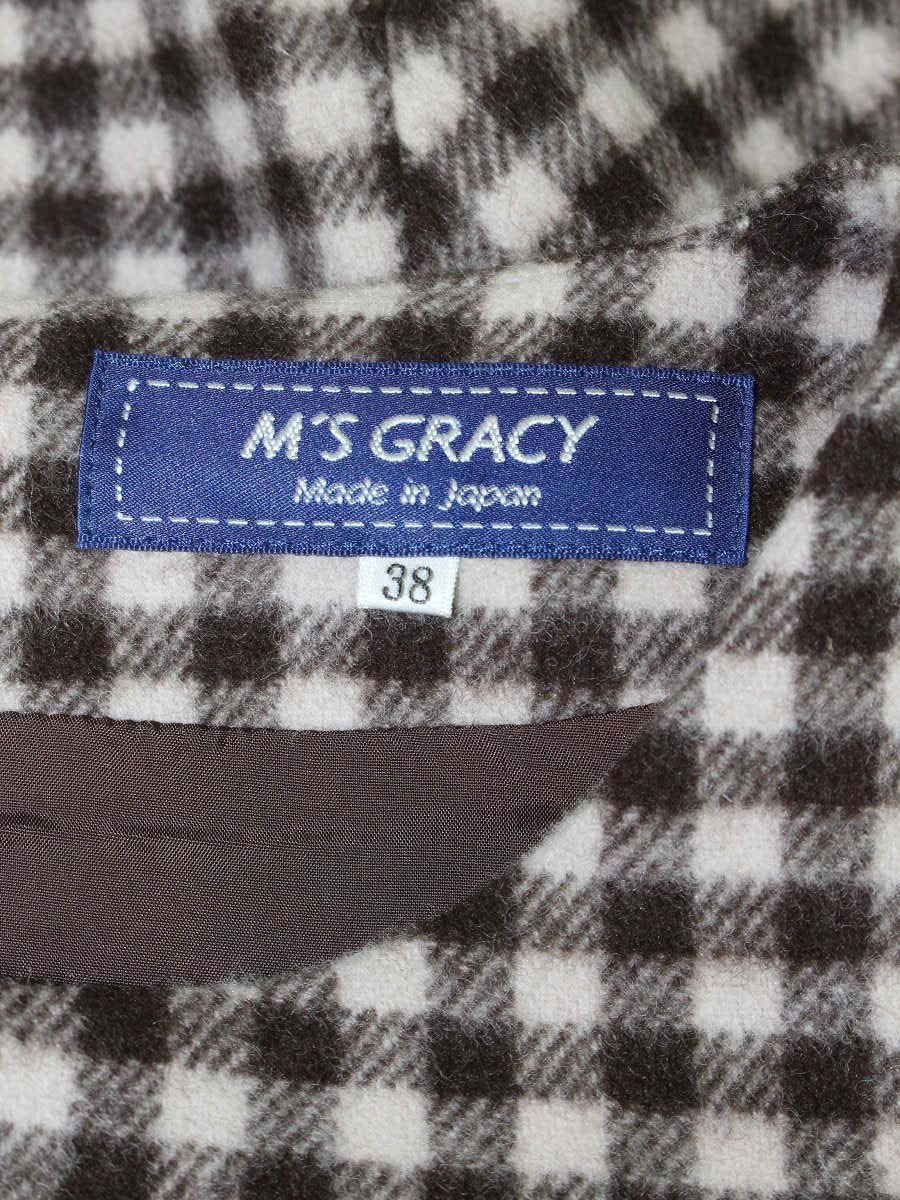 エムズグレイシー 811707 ワンピース 38 ブラウン ウール混 ベルベットリボン ニット袖 切替 ITTOM92SV1RS