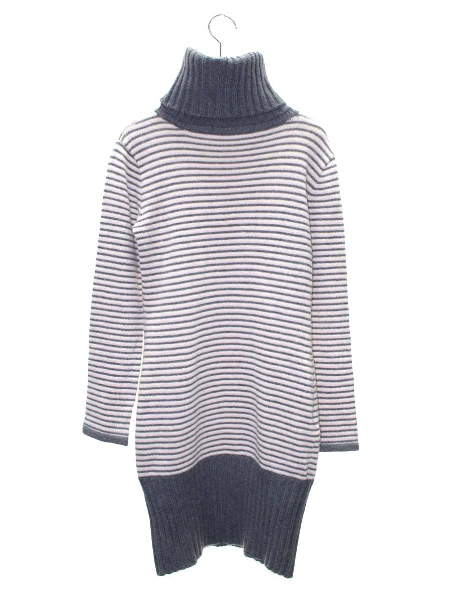 ルネ ニットワンピース 36 グレー ボーダー タートルネック カシミヤ ITEV9PD3ARMY