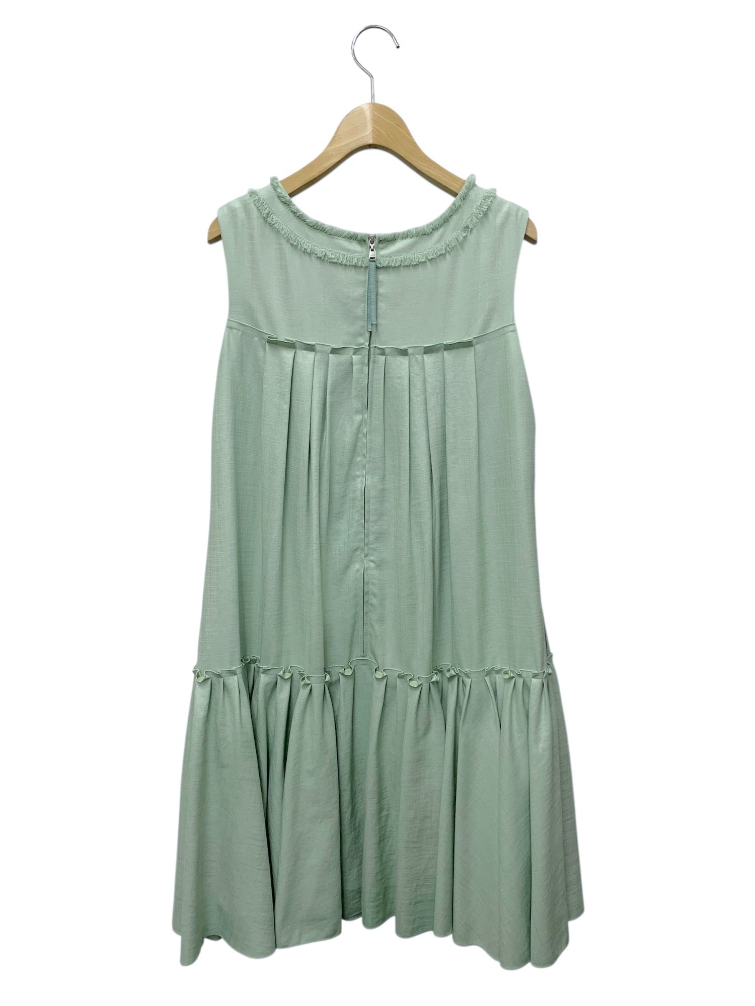 ２点フォクシーワンピ/まぁ美品フォクシーニューヨーク裾フリルワンピ42 グリーン フォクシーニューヨーク Dress Helena 44840 ワンピース 40 グリーン