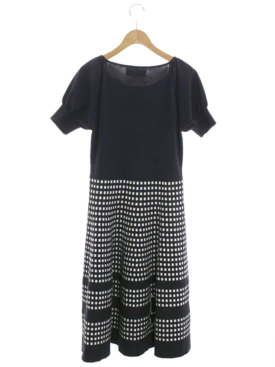 エムズグレイシー フィット＆フレアニット 018338 ワンピース 40 ブラック リボン ITXI3ABWB68S