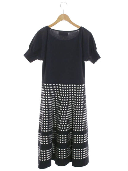 エムズグレイシー フィット＆フレアニット 018338 ワンピース 40 ブラック リボン ITXI3ABWB68S