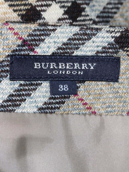 バーバリーロンドン ノバチェック FX042-067 スカート 38 ベージュ/ライトブルー シルク混 フリンジ ITXGK5E397RW