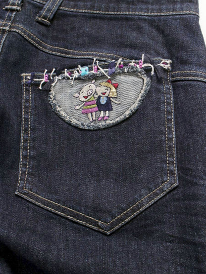 アルベロベロ 318090 デニムパンツ M ネイビー パッチワーク ビジュー IT96UE4CANXZ