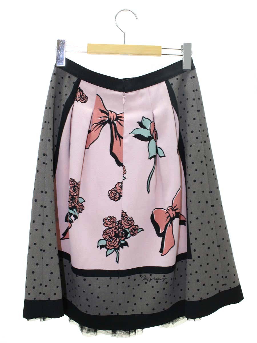 エムズグレイシー 017701 スカート 38 ピンク ローズプリント ドット チュール ITE5K8TAHPF6