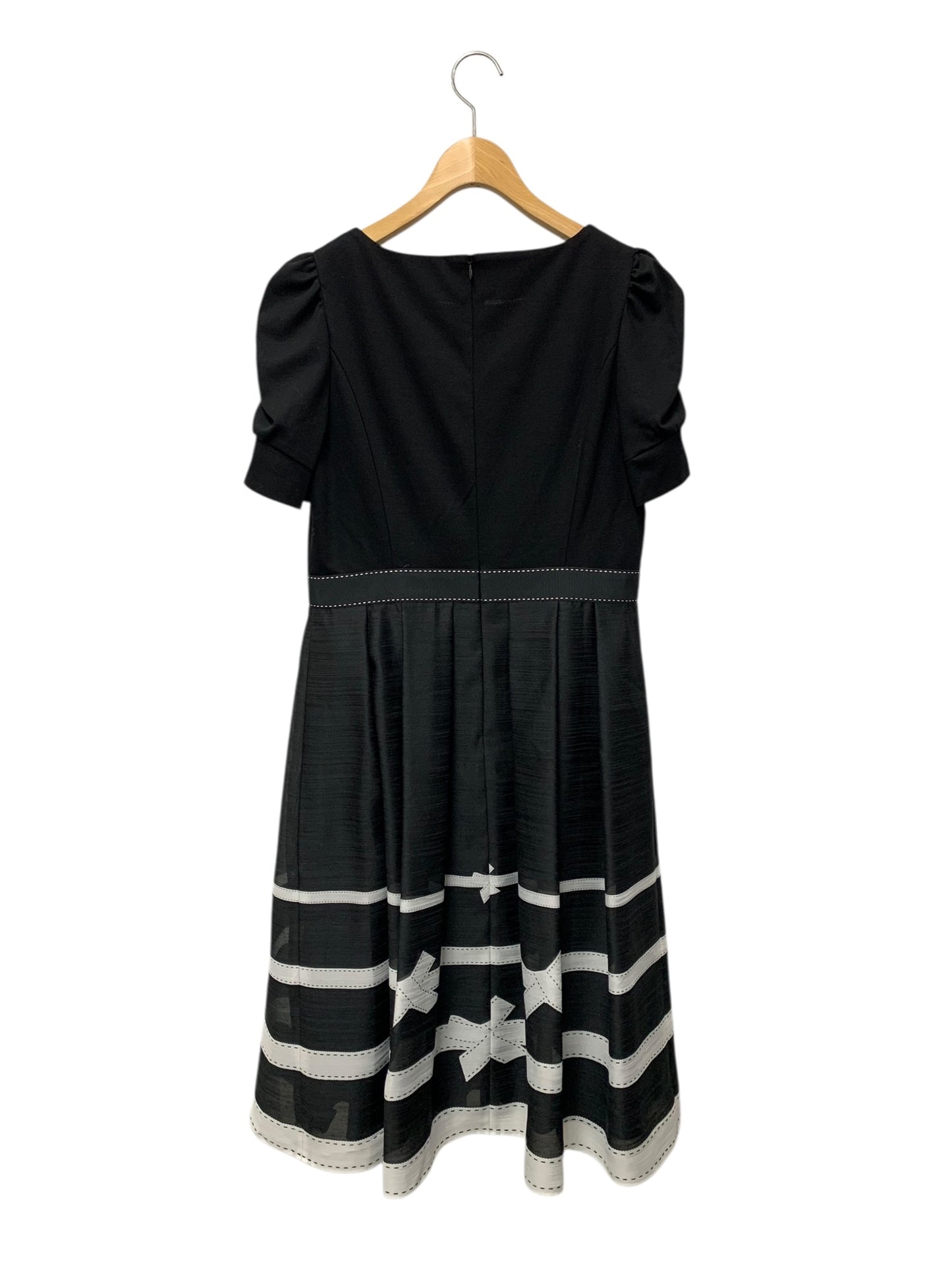 エムズグレイシー ボーダーリボンプリントワンピース 511330 ワンピース 40 ブラック リボン ステッチ ITXS2SP6B3J8