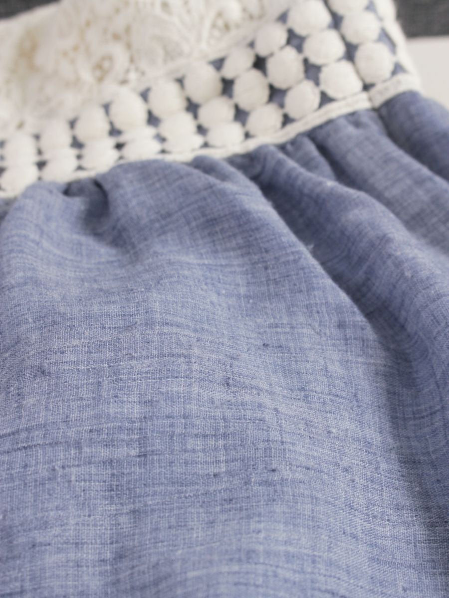 チェスティ 5S558 ワンピース 1 ホワイト/ブルー 切替 デニム調 刺繍 Vネック ITELYN45BDO4